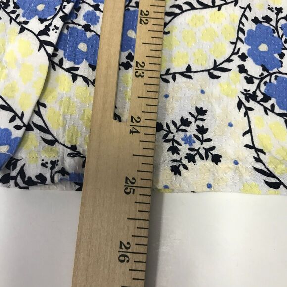LOFT Outlet Top Womens Large Blue Yellow Floral Button Up Ruffle Collar - Picture 8 of 8